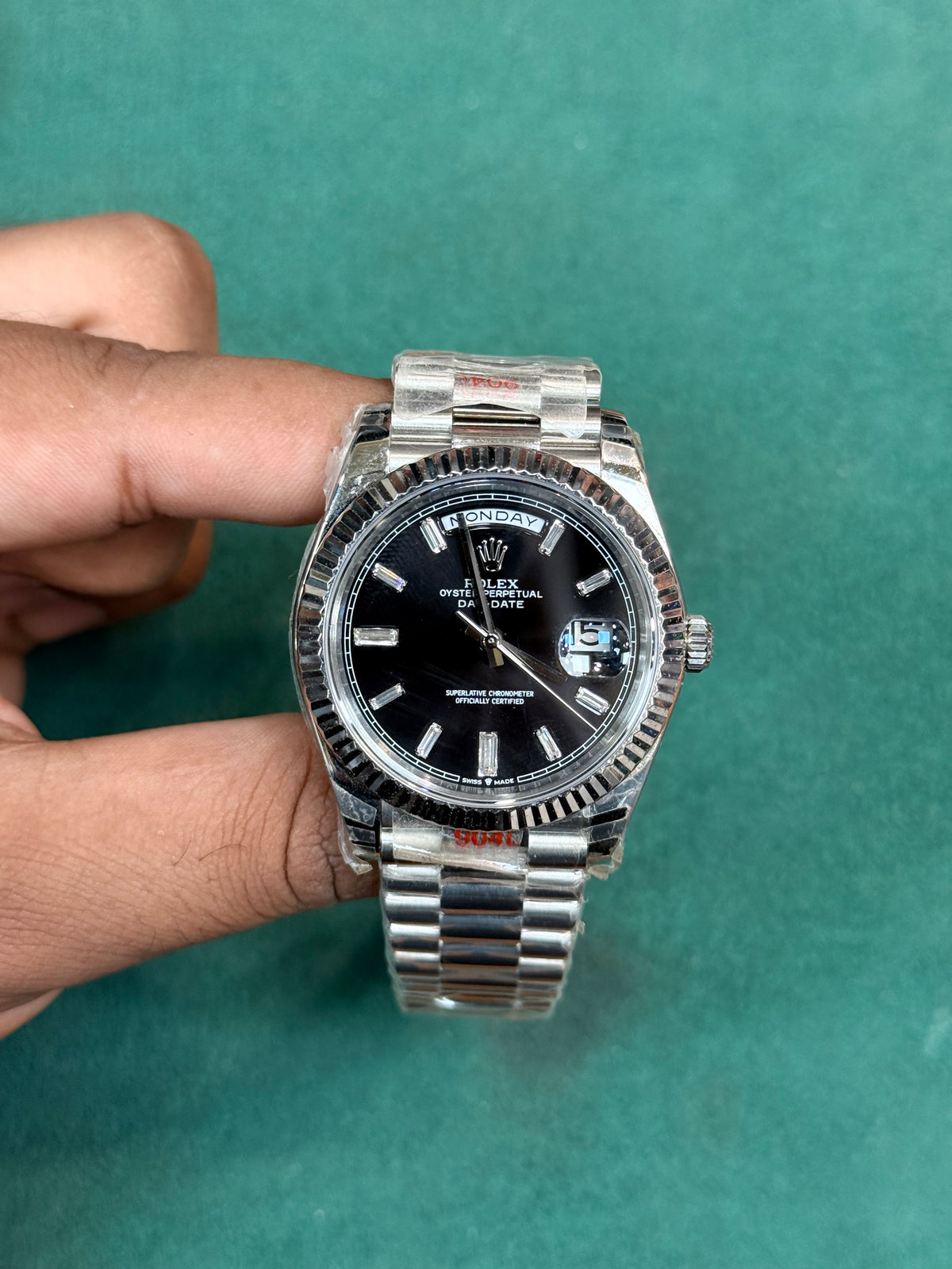 Rolex Day-Date Black Dial Cut Bazzel Automatic Watch