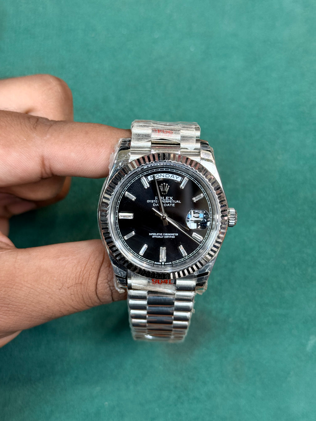 Rolex Day-Date Black Dial Cut Bazzel Automatic Watch