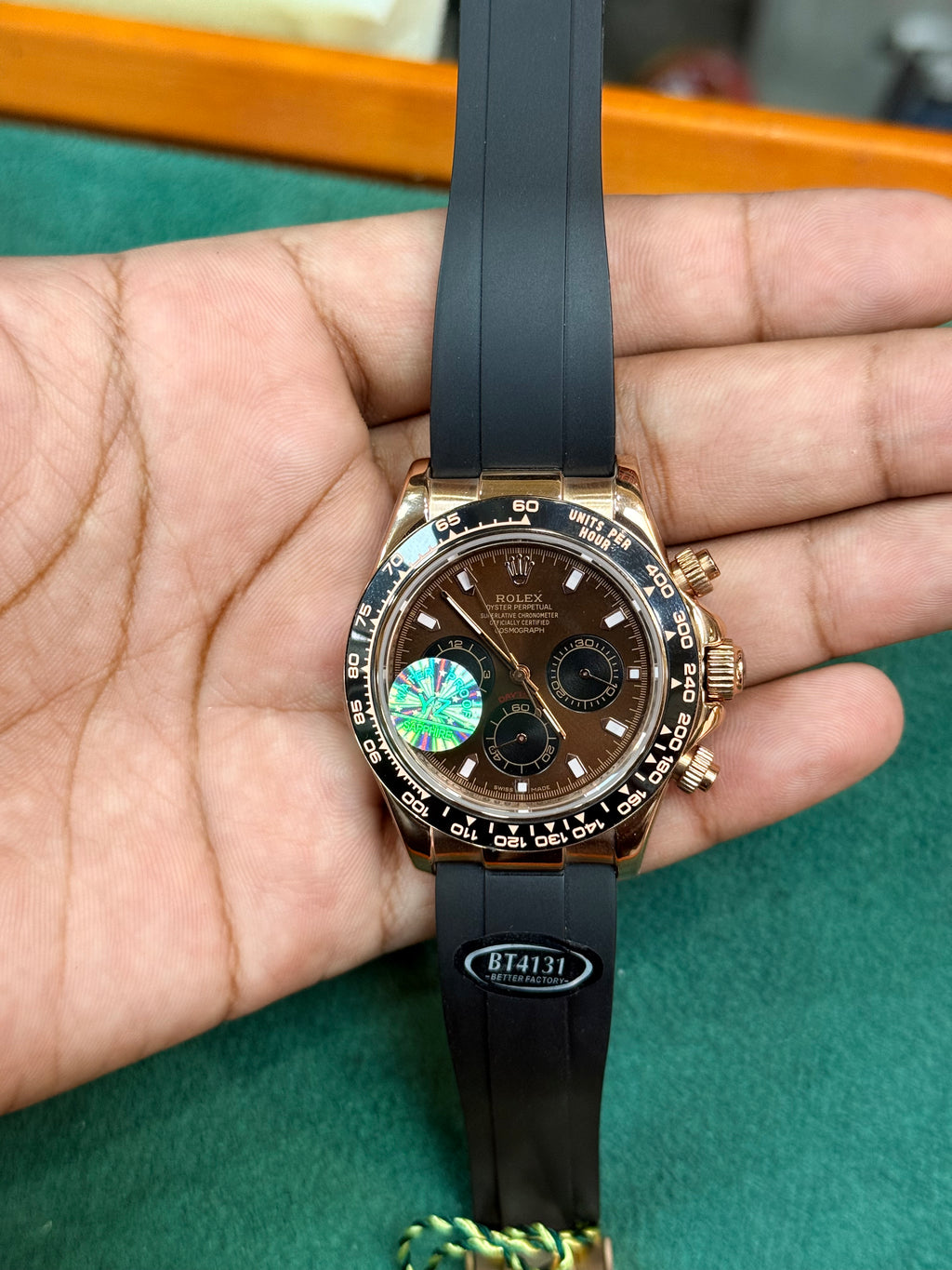 Rolex Daytona Chocolate Dial Automatic Watch With Rubber Strap