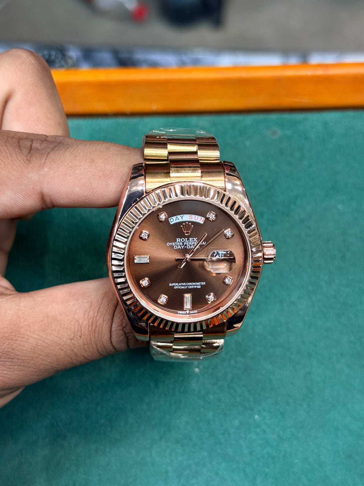 Rolex Day-Date Chocolate Dial Cut Bazzel