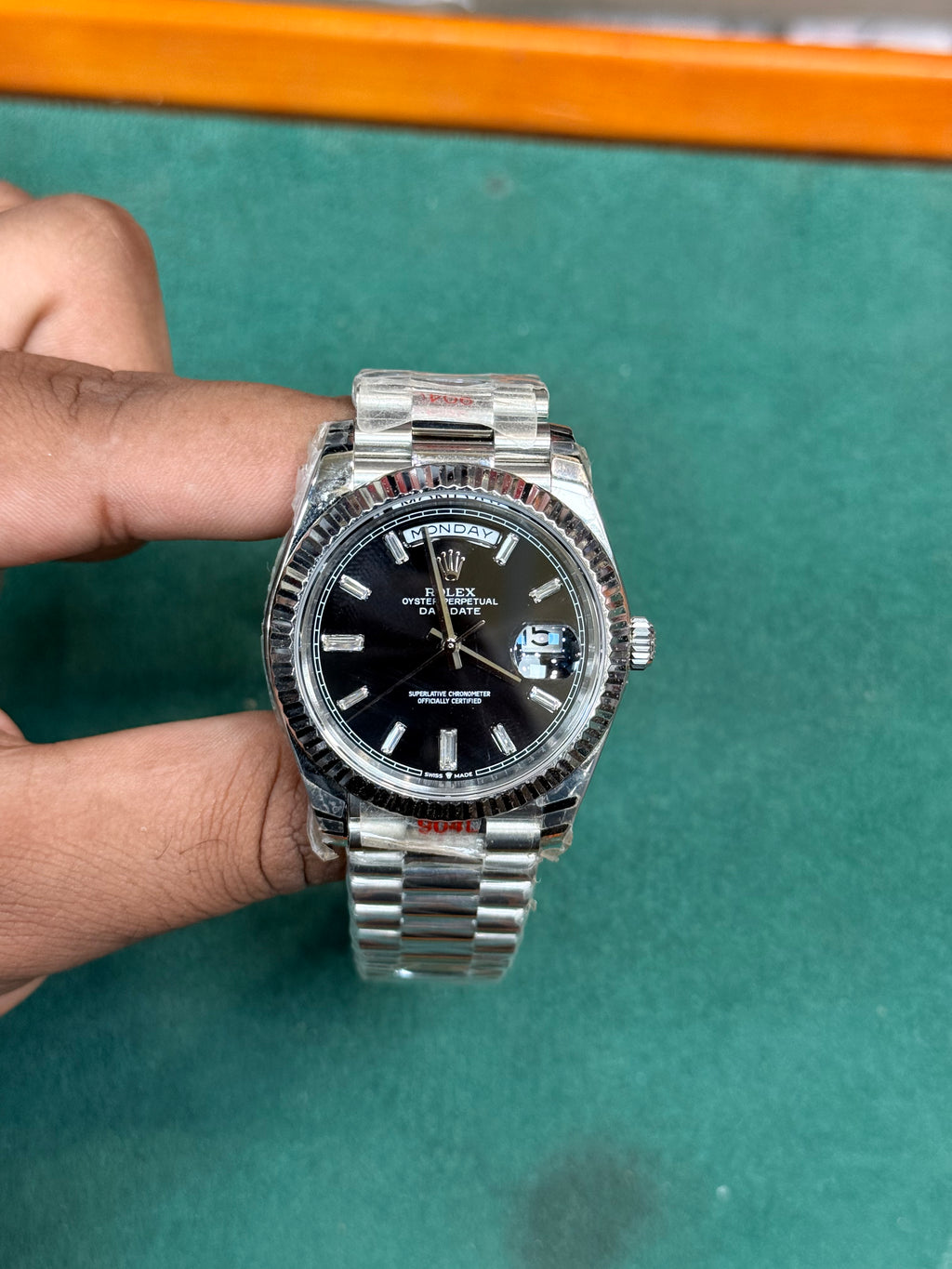 Rolex Day-Date Black Dial Cut Bazzel Automatic Watch